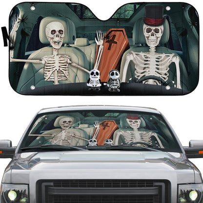 Gearhumans 3D Halloween Skeleton Custom Car Auto Sunshade