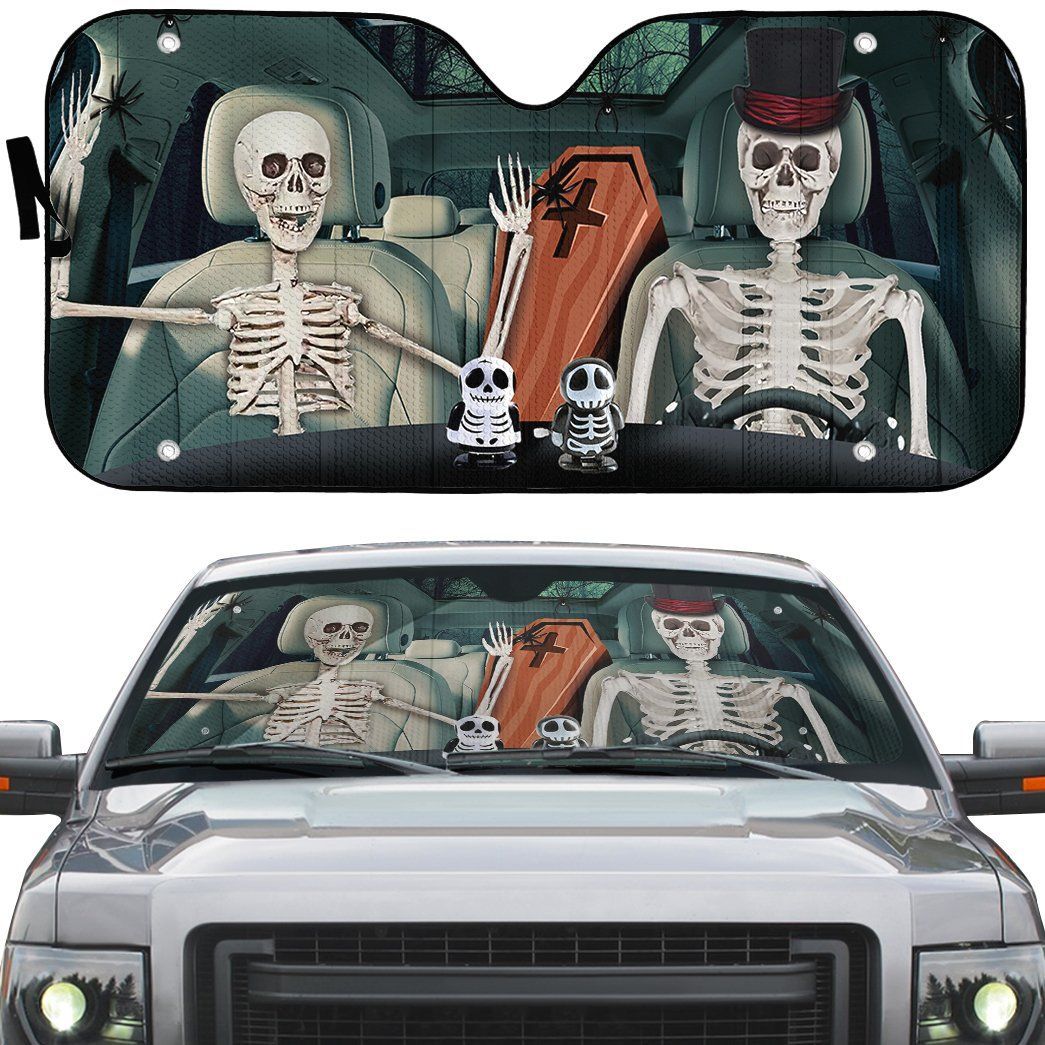 Gearhumans 3D Halloween Skeleton Custom Car Auto Sunshade