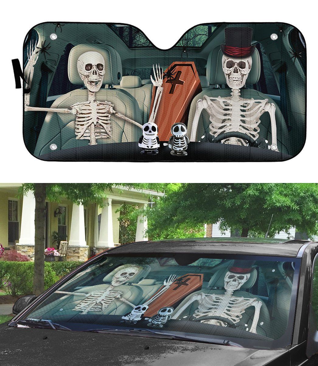 Gearhumans 3D Halloween Skeleton Custom Car Auto Sunshade