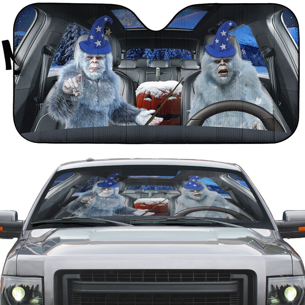 Gearhumans 3D Halloween Yeti Custom Car Auto Sunshade