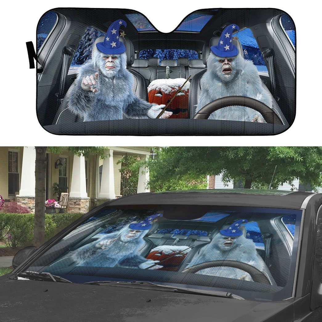 Gearhumans 3D Halloween Yeti Custom Car Auto Sunshade