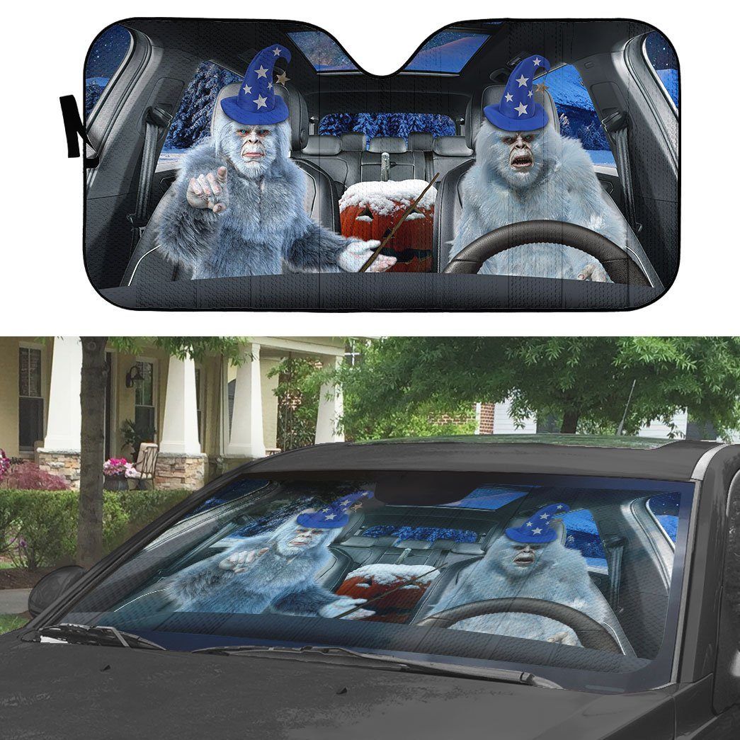 Gearhumans 3D Halloween Yeti Custom Car Auto Sunshade
