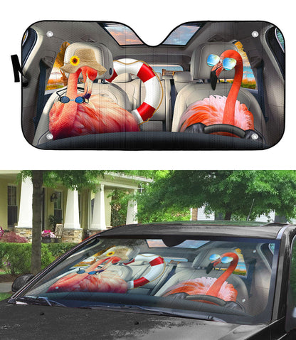 Gearhumans 3D Holiday Summer Flamingo Couple Custom Car Auto Sunshade