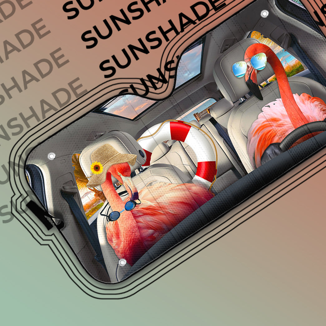 Gearhumans 3D Holiday Summer Flamingo Couple Custom Car Auto Sunshade