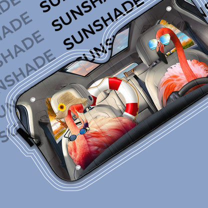 Gearhumans 3D Holiday Summer Flamingo Couple Custom Car Auto Sunshade