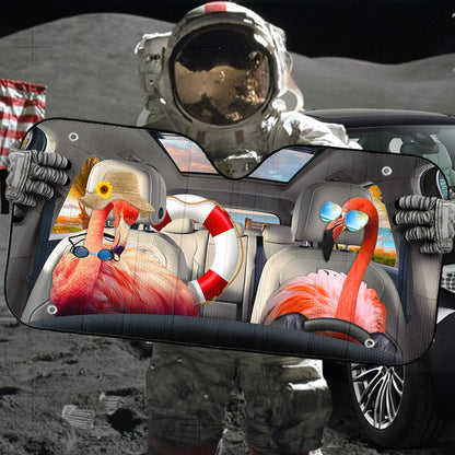 Gearhumans 3D Holiday Summer Flamingo Couple Custom Car Auto Sunshade