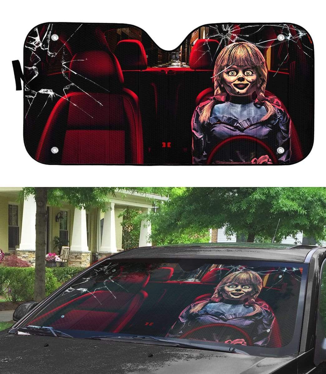 Gearhumans 3D Horror Annabelle Custom Car Auto Sunshade