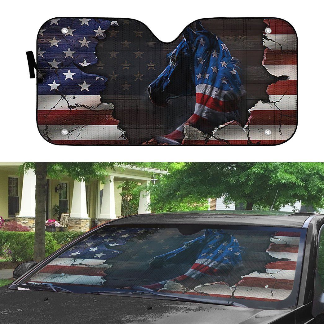 Gearhumans 3D Horse American Flag Custom Car Auto Sunshade