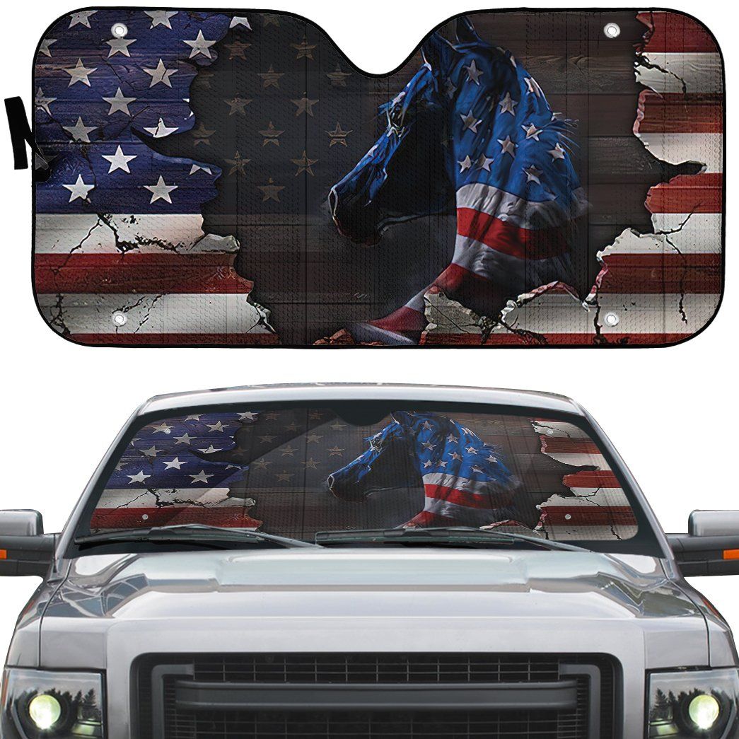 Gearhumans 3D Horse American Flag Custom Car Auto Sunshade