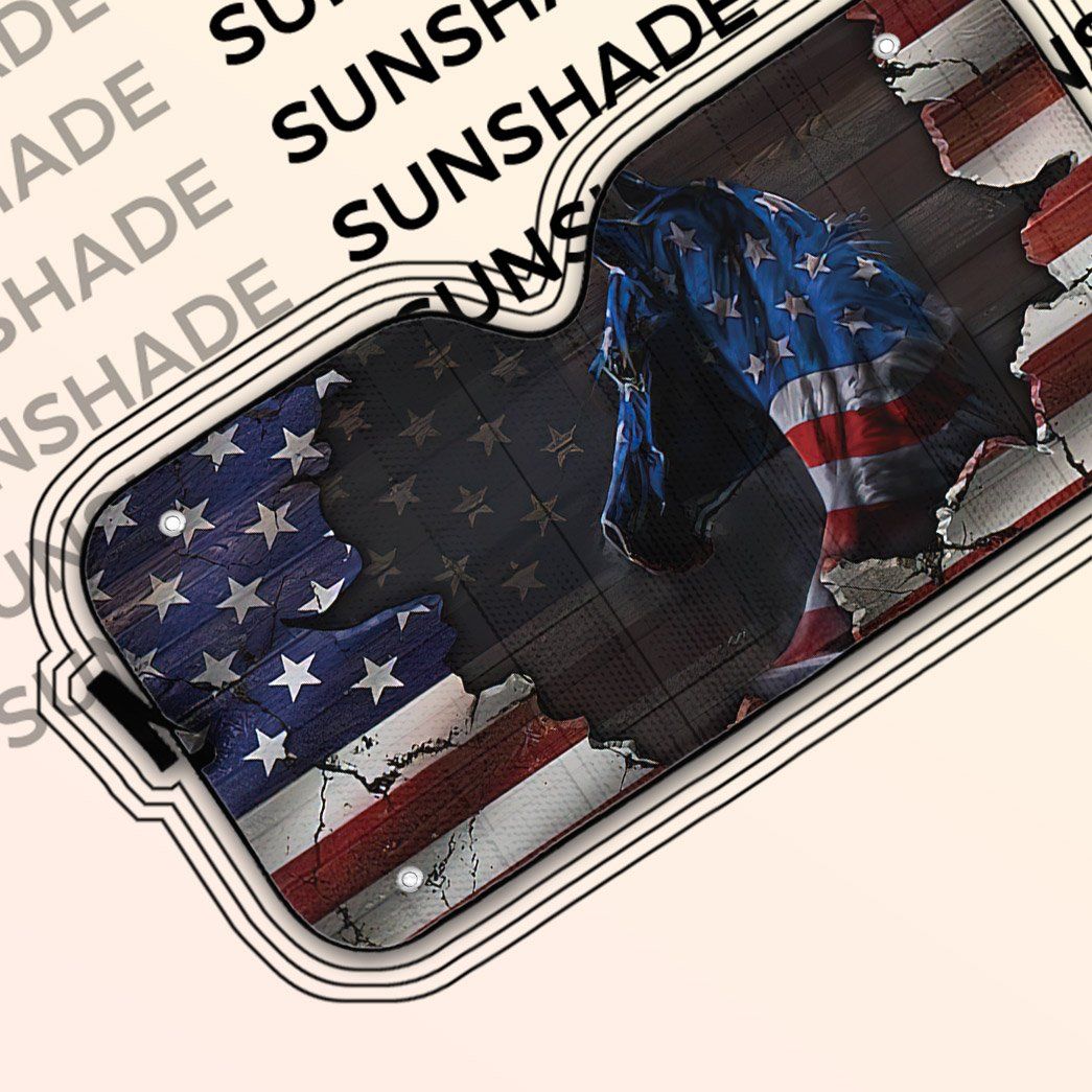 Gearhumans 3D Horse American Flag Custom Car Auto Sunshade