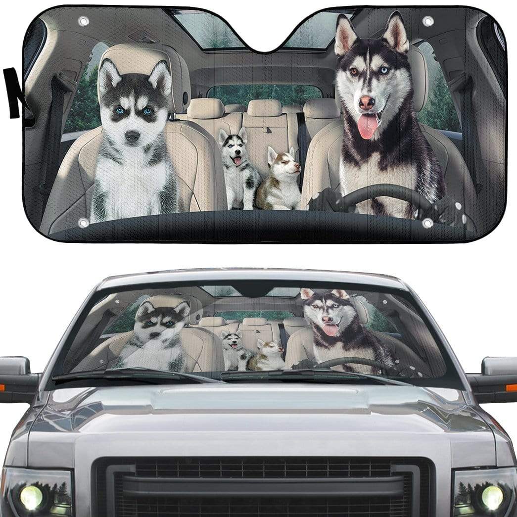 Gearhumans 3D Husky Puppies Custom Car Auto Sunshade