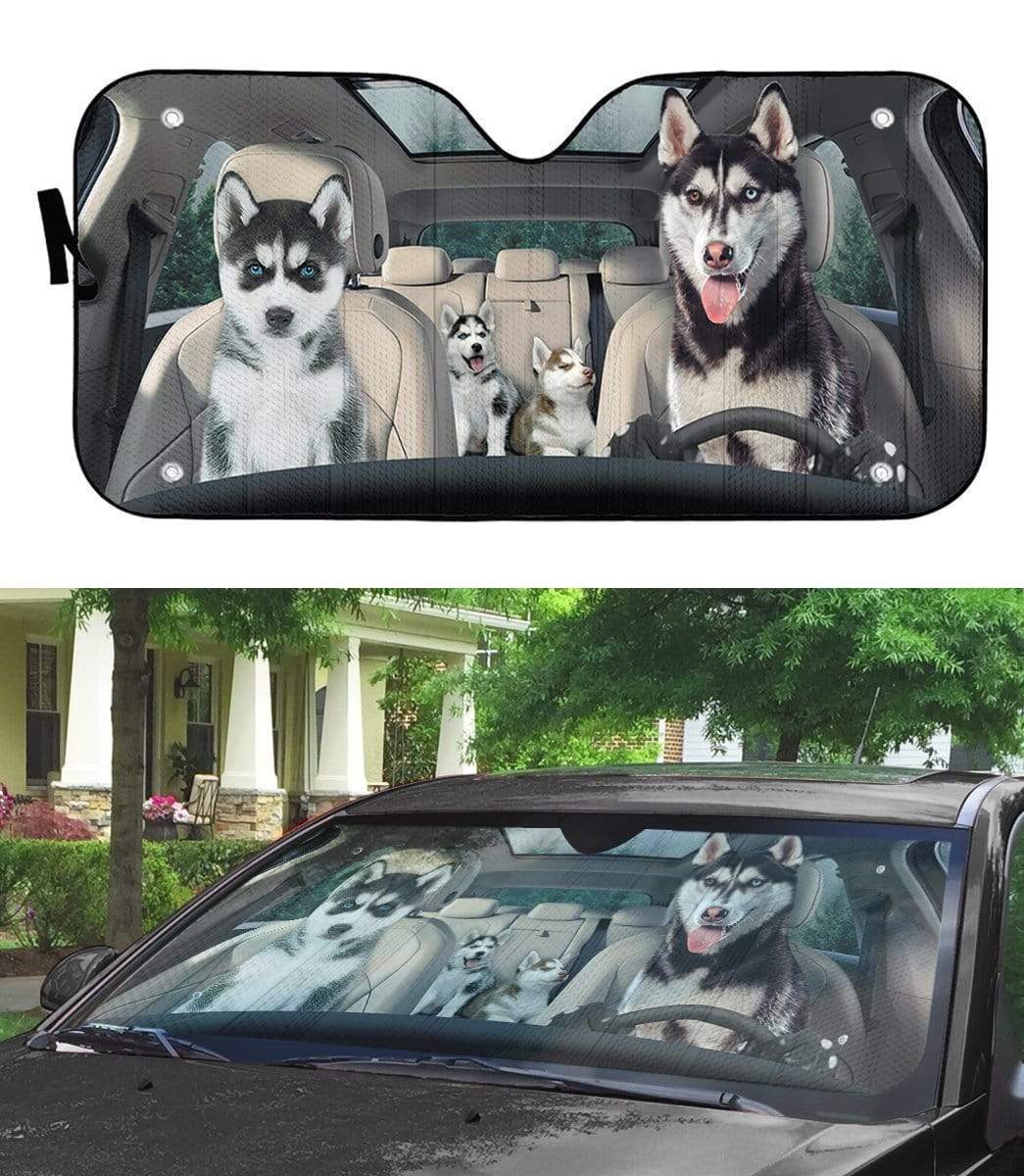 Gearhumans 3D Husky Puppies Custom Car Auto Sunshade