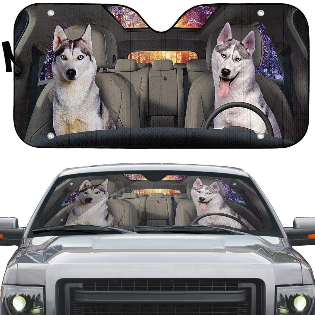 Gearhumans 3D Husky Puppies Grow up Custom Car Auto Sunshade