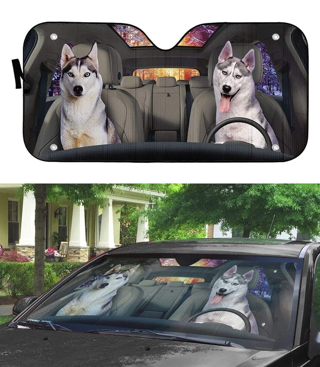 Gearhumans 3D Husky Puppies Grow up Custom Car Auto Sunshade