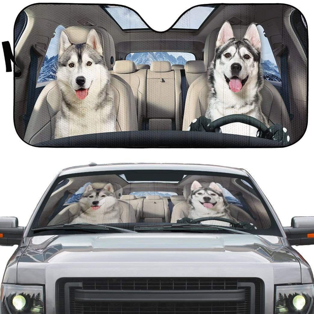 Gearhumans 3D Husky Puppies Grow up Custom Car Auto Sunshade