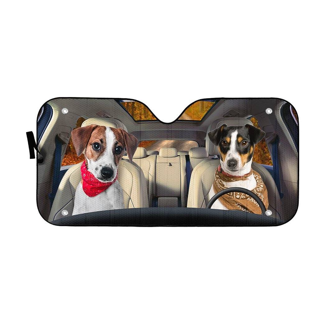 Gearhumans 3D Jack Russell Terrier Couple Dog Auto Car Sunshade
