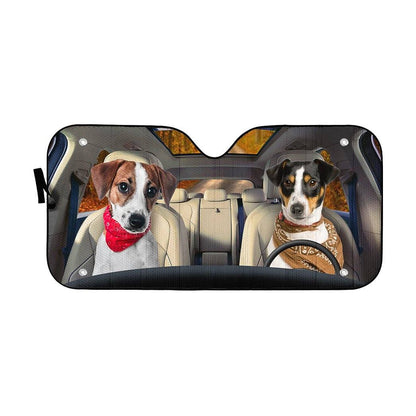 Gearhumans 3D Jack Russell Terrier Couple Dog Auto Car Sunshade
