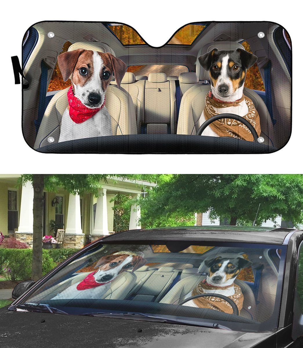 Gearhumans 3D Jack Russell Terrier Couple Dog Auto Car Sunshade