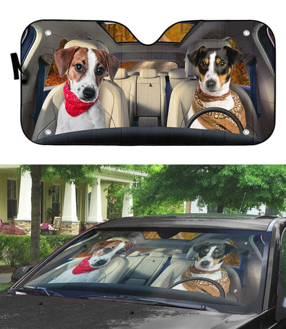 Gearhumans 3D Jack Russell Terrier Couple Dog Auto Car Sunshade