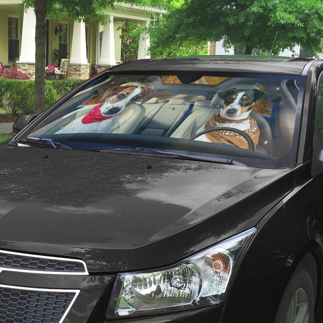 Gearhumans 3D Jack Russell Terrier Couple Dog Auto Car Sunshade
