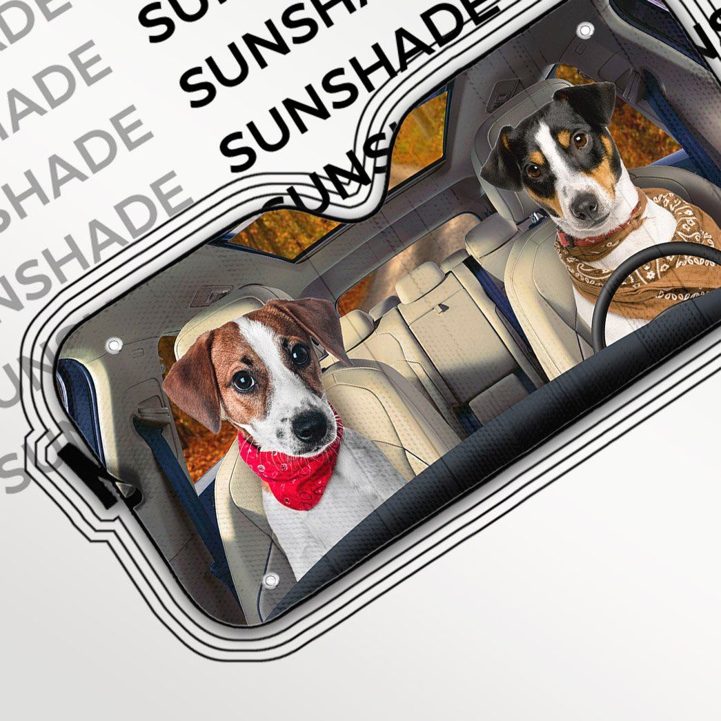 Gearhumans 3D Jack Russell Terrier Couple Dog Auto Car Sunshade