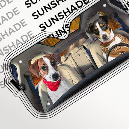 Gearhumans 3D Jack Russell Terrier Couple Dog Auto Car Sunshade