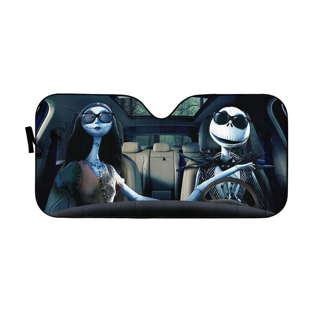 Gearhumans 3D Jack Skellington And Sally Halloween Custom Car Auto Sunshade