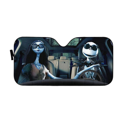 Gearhumans 3D Jack Skellington And Sally Halloween Custom Car Auto Sunshade