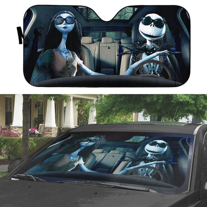 Gearhumans 3D Jack Skellington And Sally Halloween Custom Car Auto Sunshade