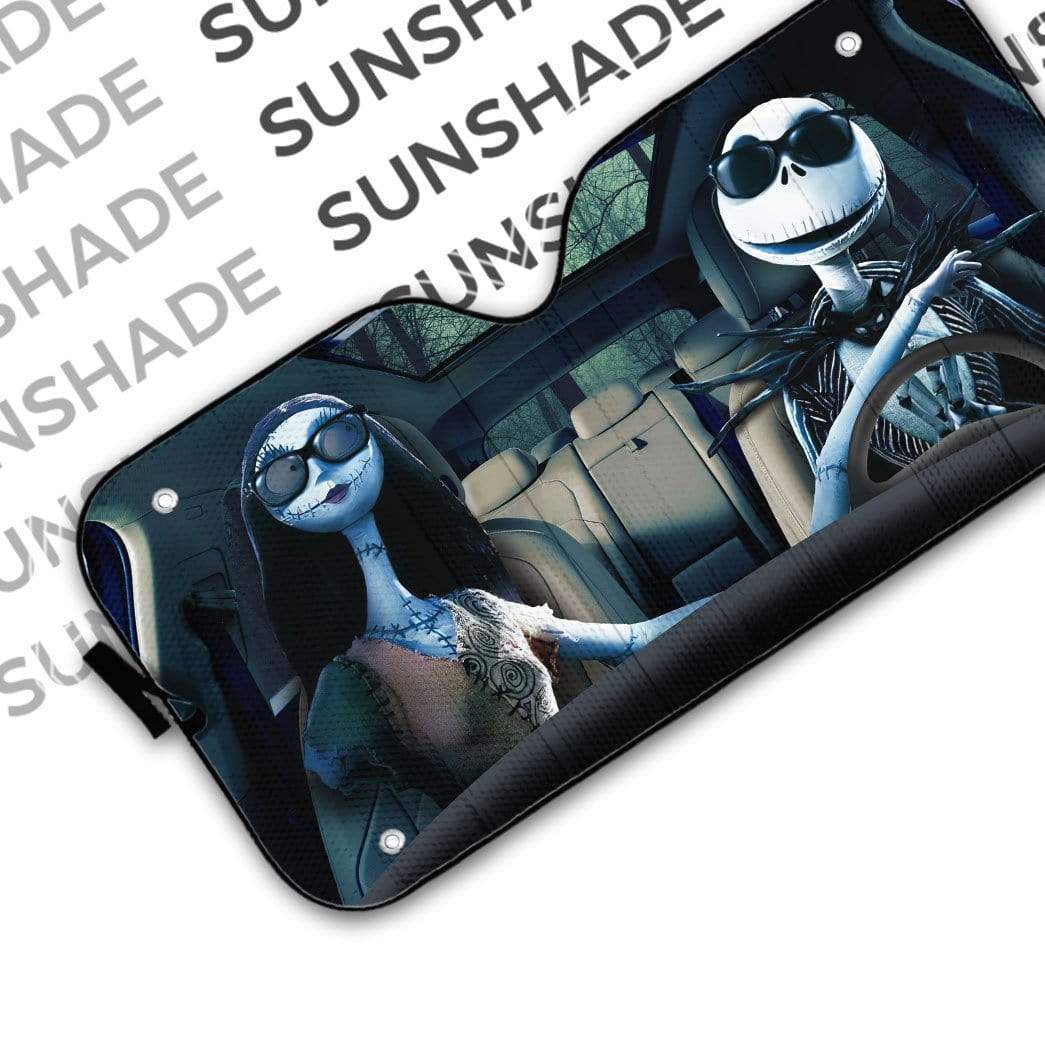 Gearhumans 3D Jack Skellington And Sally Halloween Custom Car Auto Sunshade