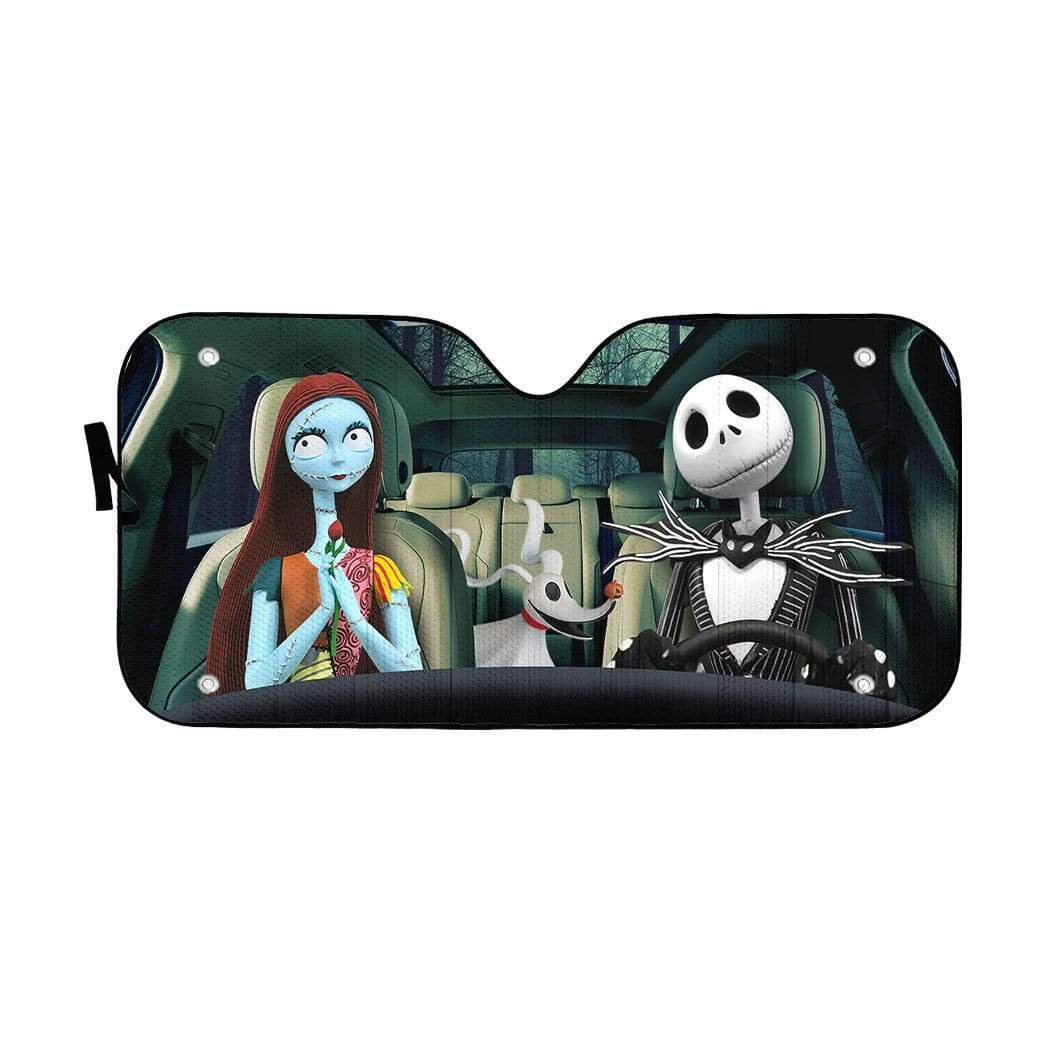 Gearhumans 3D Jack Skellington Family Halloween Custom Car Auto Sunshade