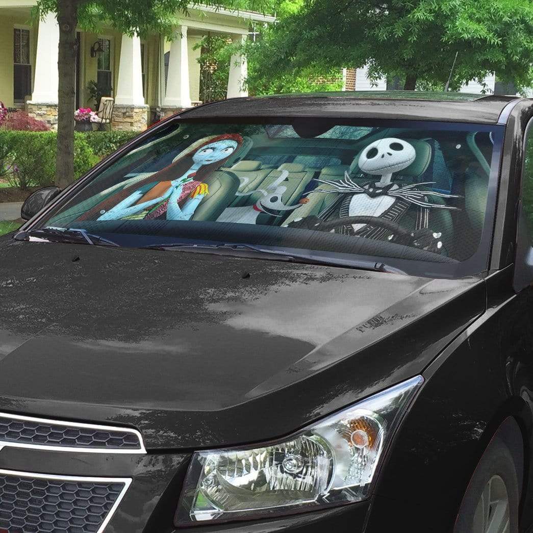 Gearhumans 3D Jack Skellington Family Halloween Custom Car Auto Sunshade