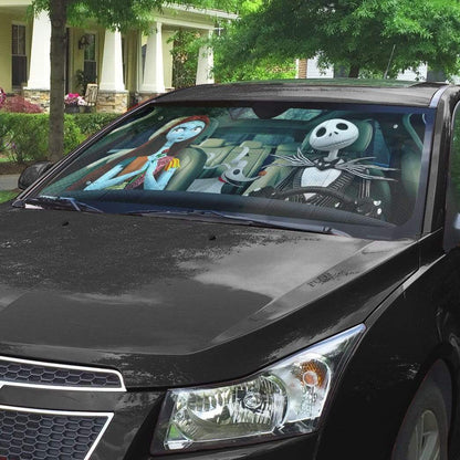Gearhumans 3D Jack Skellington Family Halloween Custom Car Auto Sunshade