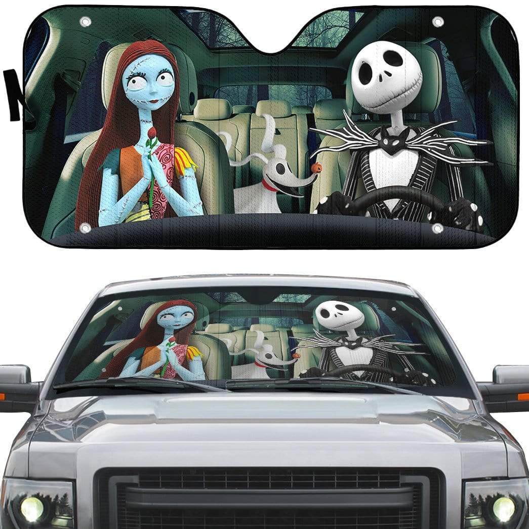 Gearhumans 3D Jack Skellington Family Halloween Custom Car Auto Sunshade