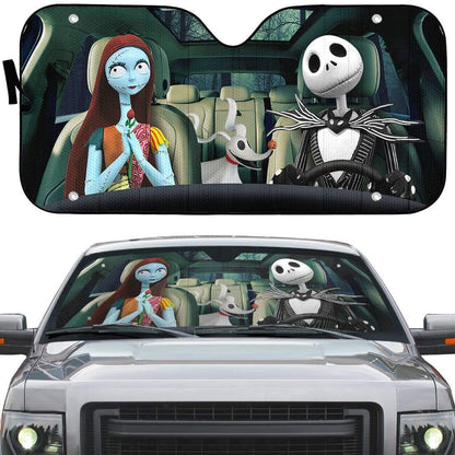 Gearhumans 3D Jack Skellington Family Halloween Custom Car Auto Sunshade
