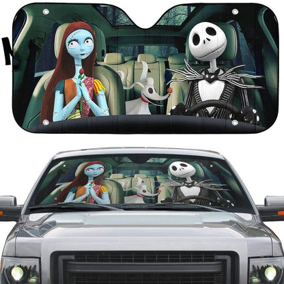 Gearhumans 3D Jack Skellington Family Halloween Custom Car Auto Sunshade