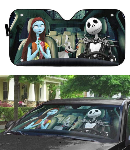 Gearhumans 3D Jack Skellington Family Halloween Custom Car Auto Sunshade