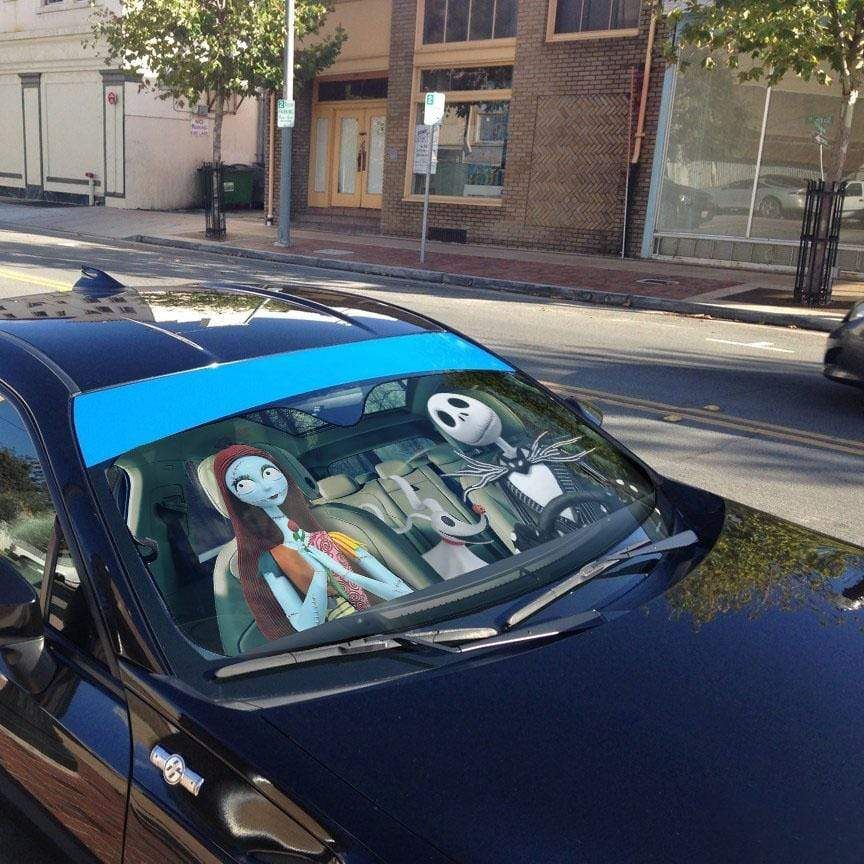 Gearhumans 3D Jack Skellington Family Halloween Custom Car Auto Sunshade