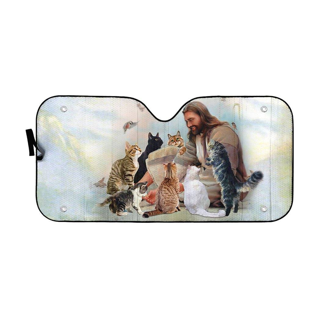 Gearhumans 3D Jesus And His Cats Custom Sunshade