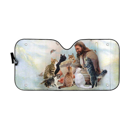 Gearhumans 3D Jesus And His Cats Custom Sunshade