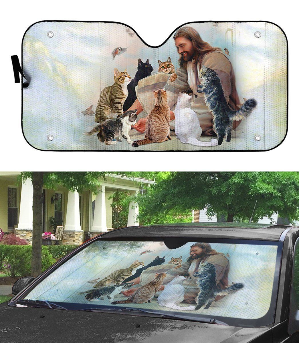 Gearhumans 3D Jesus And His Cats Custom Sunshade
