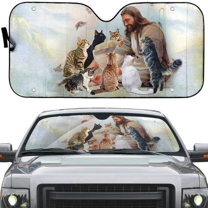 Gearhumans 3D Jesus And His Cats Custom Sunshade