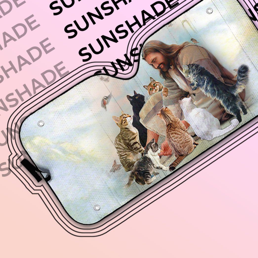 Gearhumans 3D Jesus And His Cats Custom Sunshade