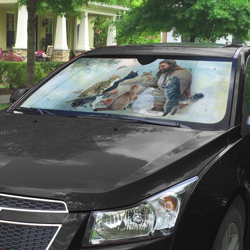 Gearhumans 3D Jesus And His Cats Custom Sunshade