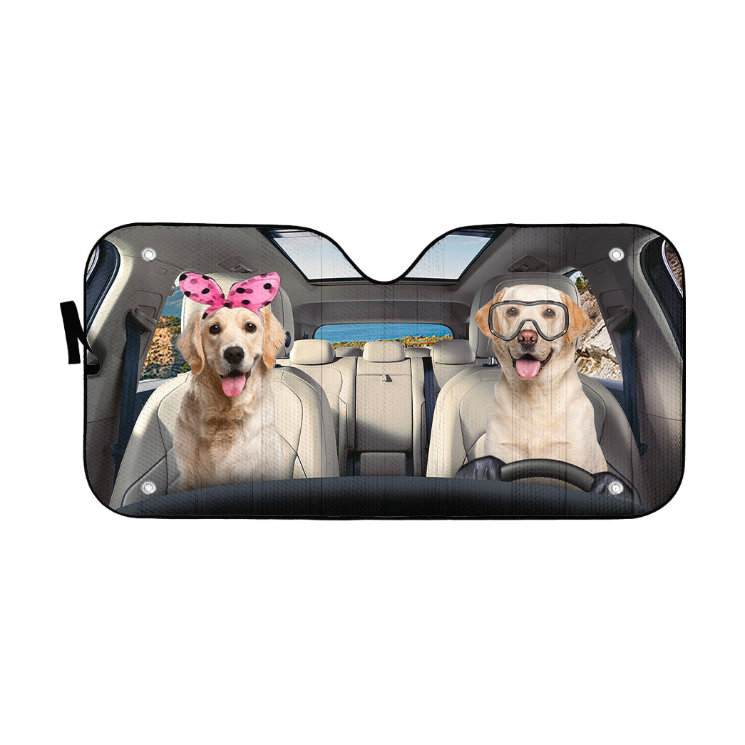 Gearhumans 3D Labrador Retriever Couple Custom Car Auto Sunshade