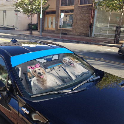 Gearhumans 3D Labrador Retriever Couple Custom Car Auto Sunshade