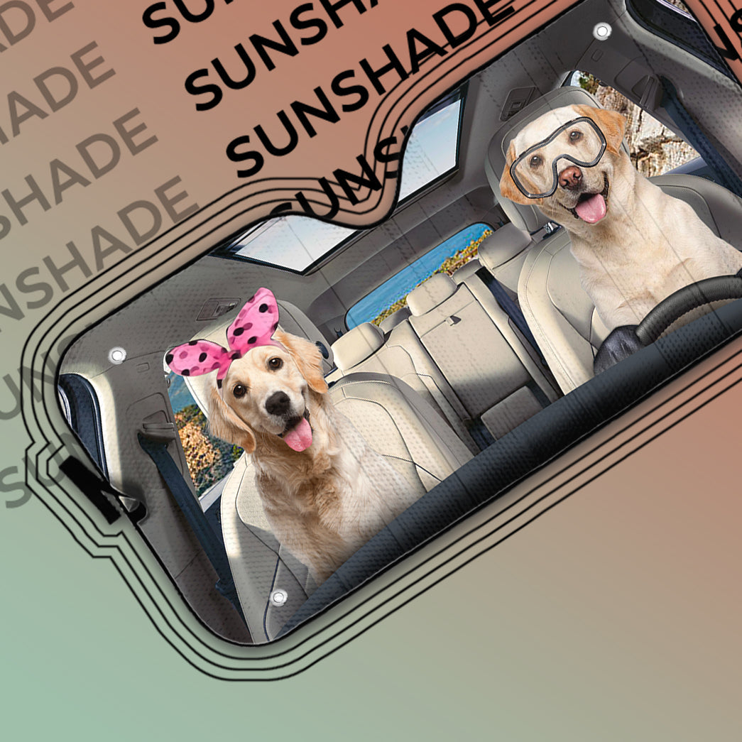 Gearhumans 3D Labrador Retriever Couple Custom Car Auto Sunshade