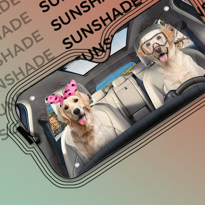 Gearhumans 3D Labrador Retriever Couple Custom Car Auto Sunshade
