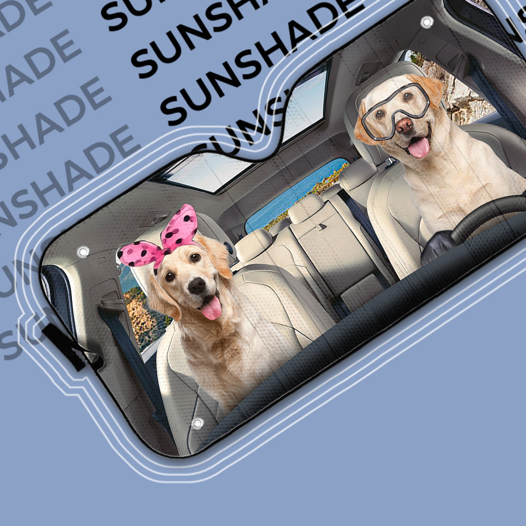 Gearhumans 3D Labrador Retriever Couple Custom Car Auto Sunshade
