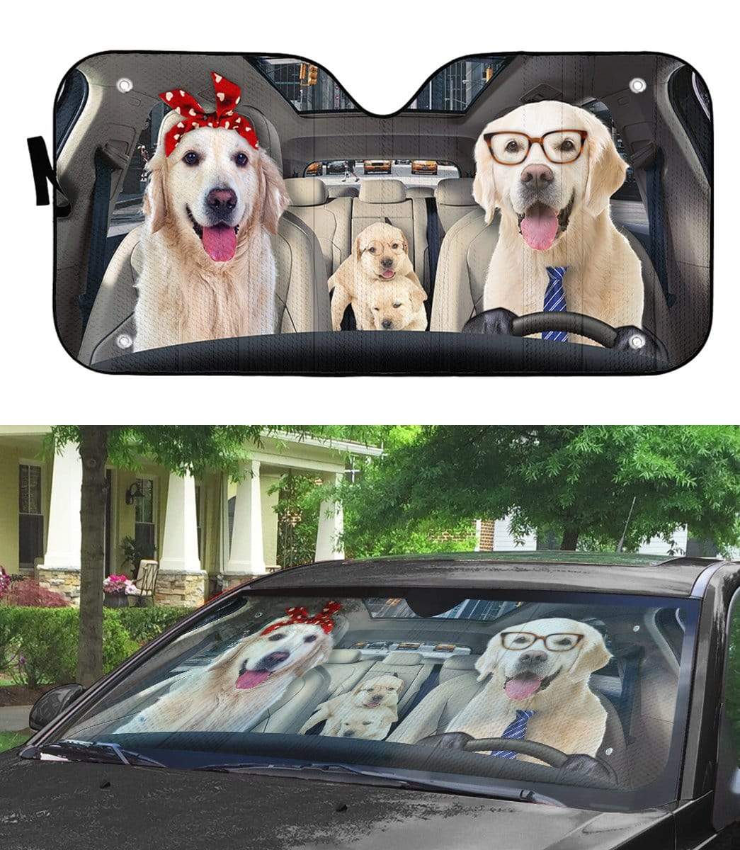 Gearhumans 3D Labrador Retriever Family Custom Car Auto Sunshade